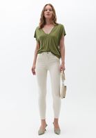 Bayan Yeşil Keten V Yaka Tişört