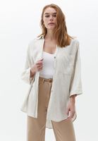 Bayan Bej Oversize Keten Gömlek