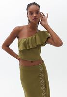 Bayan Yeşil Tek Omuzlu Crop Bluz