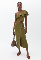 Bayan Yeşil Tek Omuzlu Crop Bluz