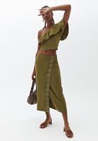 Bayan Yeşil Tek Omuzlu Crop Bluz