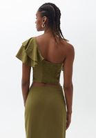 Bayan Yeşil Tek Omuzlu Crop Bluz