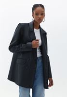 Bayan Siyah Vegan Deri Boyfriend Ceket