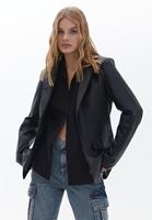 Bayan Siyah Vegan Deri Blazer Ceket
