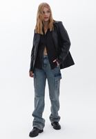 Bayan Siyah Vegan Deri Blazer Ceket