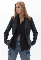Bayan Siyah Vegan Deri Blazer Ceket
