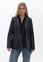 Bayan Siyah Vegan Deri Blazer Ceket