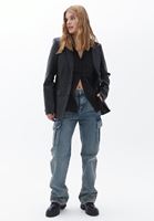 Bayan Siyah Vegan Deri Blazer Ceket