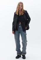Bayan Siyah Vegan Deri Blazer Ceket
