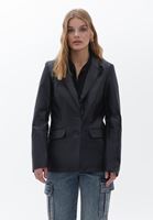 Bayan Siyah Vegan Deri Blazer Ceket