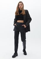 Bayan Siyah Vegan Deri Straight-Fit Pantolon