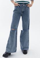 Sıfır Yaka Crop Kazak ve Wide-Leg Pantolon Kombini