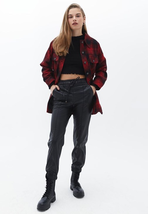 Siyah Vegan Deri Jogger Pantolon