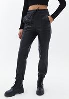 Bayan Siyah Vegan Deri Jogger Pantolon