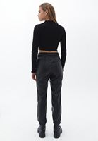 Bayan Siyah Vegan Deri Jogger Pantolon