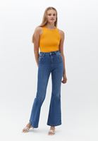 Bayan Mavi Pamuklu Flare Denim Pantolon 