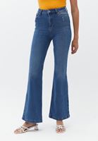 Bayan Mavi Pamuklu Flare Denim Pantolon 