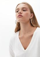 Bayan Krem Uzun Kollu V Yaka Tişört ( MODAL )