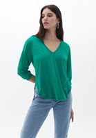 Bayan Yeşil Uzun Kollu V Yaka Tişört ( MODAL )