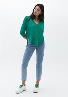 Bayan Yeşil Uzun Kollu V Yaka Tişört ( MODAL )
