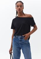 Bayan Siyah Yaka Detaylı Tişört