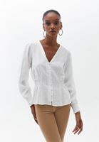 Bayan Krem Romantik Gipeli Bluz ( MODAL )