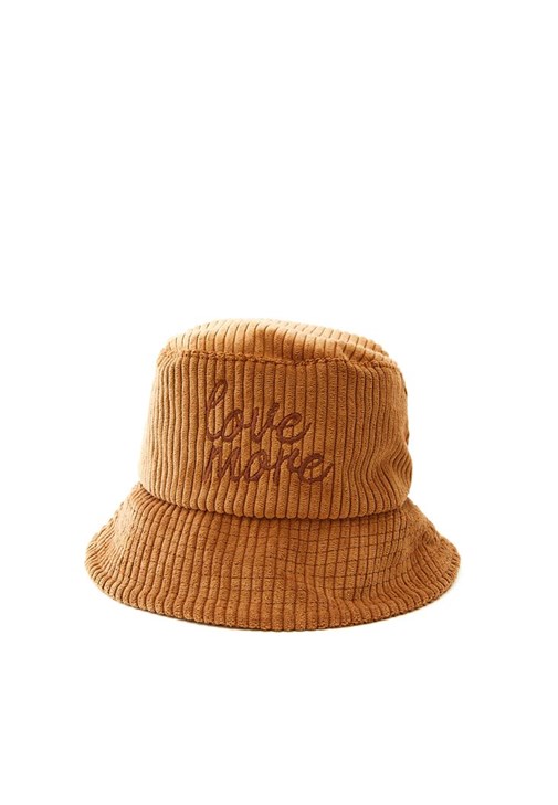Kahverengi Sloganlı Bucket Şapka