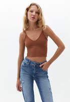 Bayan Kahverengi Dikişsiz Crop Top