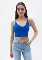Bayan Mavi Dikişsiz Crop Top