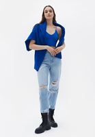 Bayan Mavi Dikişsiz Crop Top