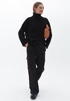 Bayan Siyah Orta Bel Pamuklu Kargo Pantolon