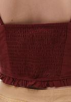 Bayan Bordo Nakış Detaylı ve Bağlamalı Crop Top