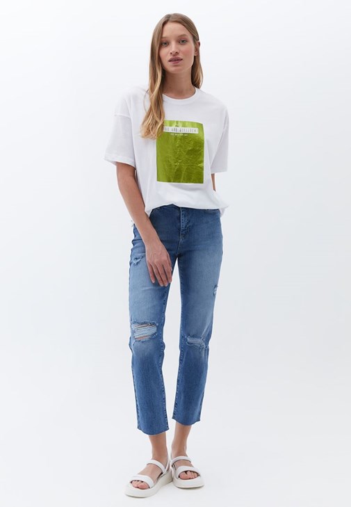 Sıfır Yaka Oversize Tişört ve  Pantolon Kombinii