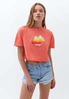 Bayan Pembe Pamuklu Crop Tişört