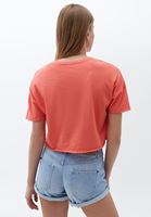 Bayan Pembe Pamuklu Crop Tişört