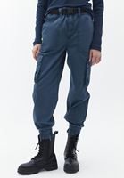 Bayan Lacivert Orta Bel Kemerli Jogger Pantolon