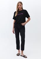 Bayan Siyah Baskılı Oversize Tişört