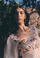 Bayan Krem Nakışlı Crop Bluz