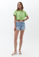 Bayan Yeşil Pamuklu Crop Tişört
