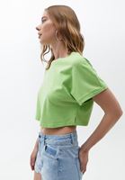 Bayan Yeşil Pamuklu Crop Tişört