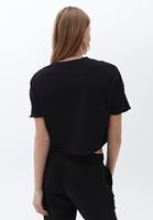 Bayan Siyah Pamuklu Crop Tişört