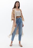 Bayan Çok Renkli Yırtmaç Detaylı Püsküllü Hırka