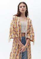 Bayan Çok Renkli Yırtmaç Detaylı Püsküllü Hırka