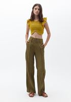 Bayan Sarı Dantelli Crop Bluz
