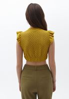Bayan Sarı Dantelli Crop Bluz