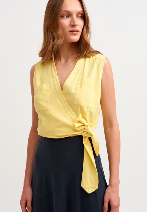 Sarı Beli Bağlama Detaylı Gömlek