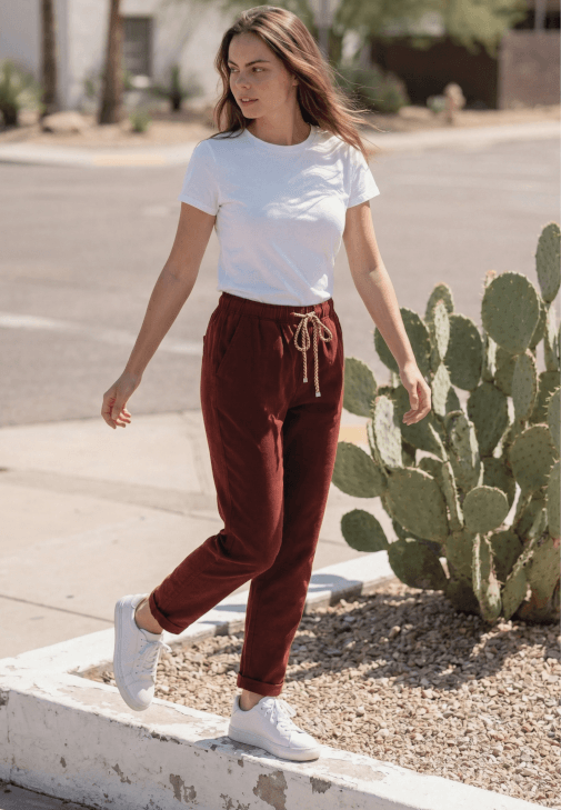 Bordo Carrot-Fit Bağcıklı Pantolon