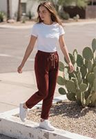 Bayan Bordo Carrot-Fit Bağcıklı Pantolon