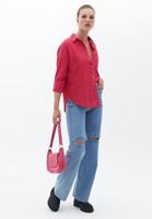 Bayan Pembe Oversize Cepli Gömlek