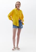 Bayan Sarı Oversize Cepli Gömlek
